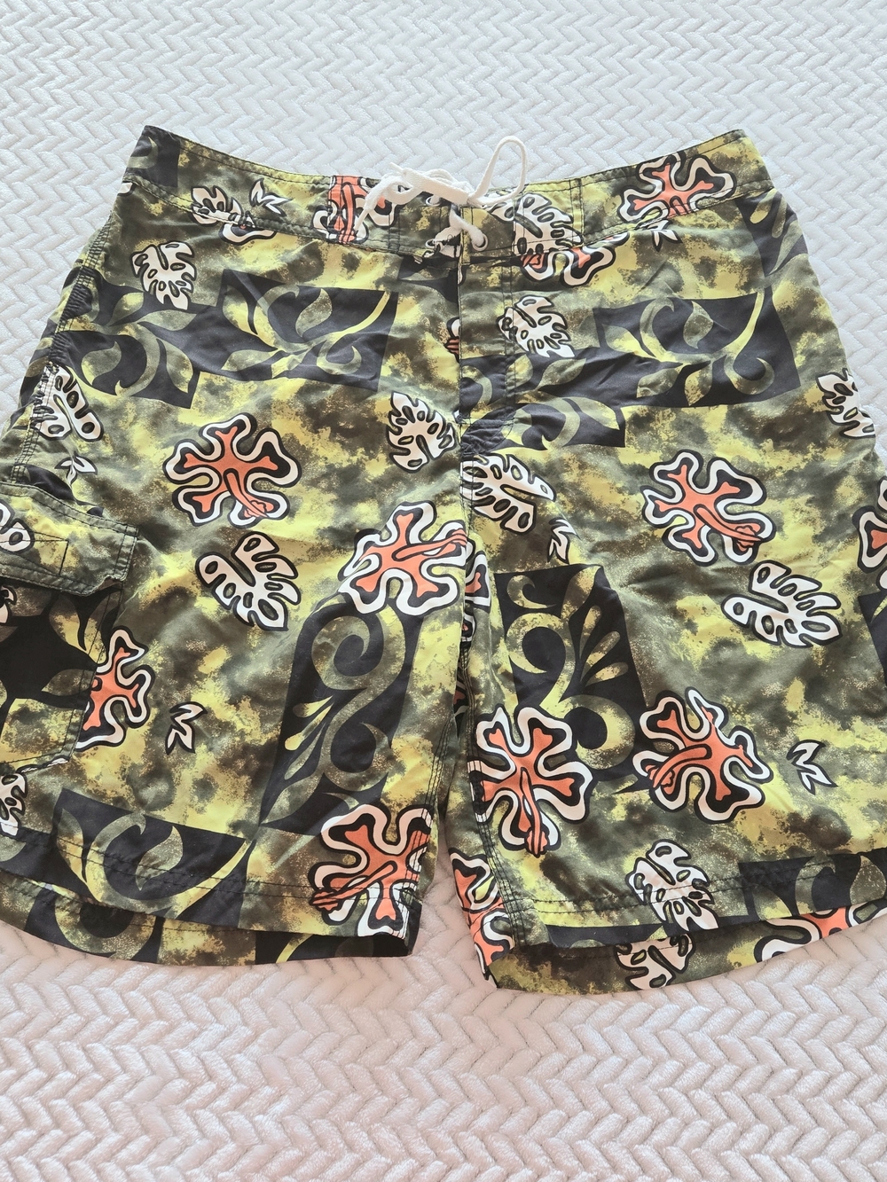 Express Green and Orange Tropical Print Bermuda Shorts